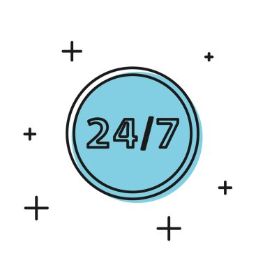 Siyah Saat 24 saat simgesi beyaz arka plan üzerinde izole. Tüm gün döngüsel simge. 24 saat hizmet sembolü. Vektör İllüstrasyonu