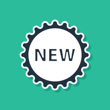 Üzerinde yeşil arkaplanda yeni bir simge bulunan Mavi Fiyat etiketi. Rozet fiyatına. Reklam etiketi indirimi. Vektör İllüstrasyonu