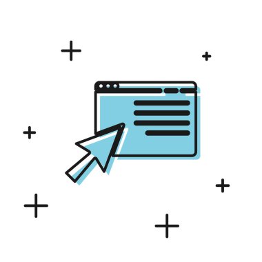 Beyaz zemin üzerinde izole edilmiş Siyah Online ekran simgesi alışverişi. Konsept e-ticaret, e-ticaret, online iş pazarlama. Vektör İllüstrasyonu