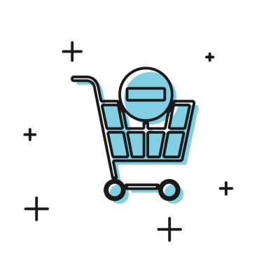 Siyah Sil alışveriş arabası simgesi beyaz arkaplanda izole edildi. İnternetten satın alma konsepti. Teslimat servisi. Süpermarket sepeti ve X işareti. Vektör İllüstrasyonu