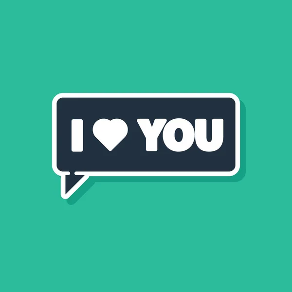 Blue Speech bubble with text I love you icon isolated on green background. Valentines day. Vector Illustration — 스톡 벡터