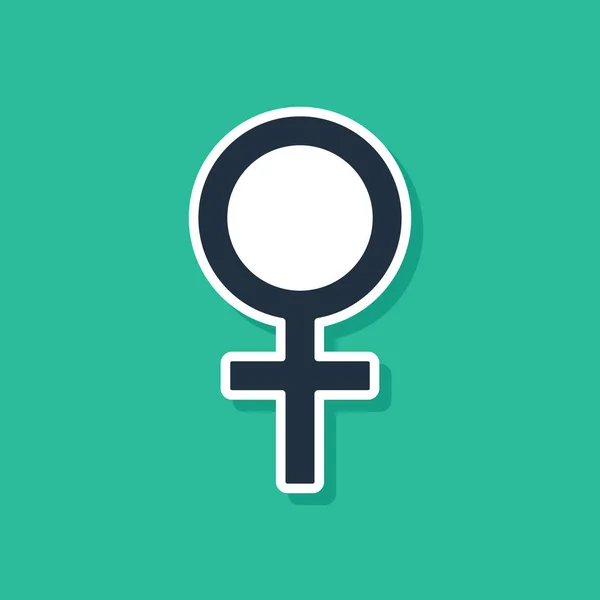 Icona simbolo di genere femminile blu isolata su sfondo verde. Simbolo di Venere. Il simbolo di un organismo femminile o di una donna. Illustrazione vettoriale — Vettoriale Stock