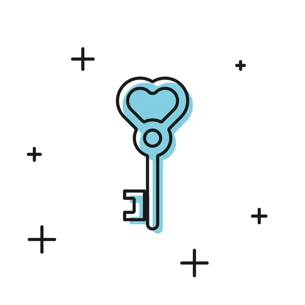 Black Key in heart shape icon isolated on white background. Valentines day. Vector Illustration — 스톡 벡터