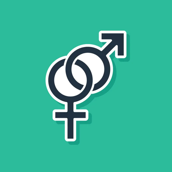 Icona Blue Gender isolata su sfondo verde. Simboli di uomini e donne. Sesso simbolo. Illustrazione vettoriale — Vettoriale Stock