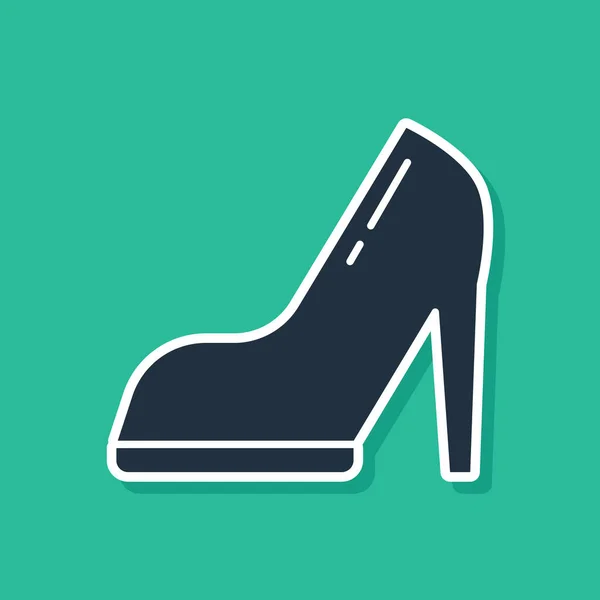 Blauwe Vrouw schoen met hoge hiel pictogram geïsoleerd op groene achtergrond. Vector Illustratie — Stockvector