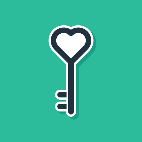 Blue Key in heart shape icon isolated on green background. Valentines day. Vector Illustration — 스톡 벡터