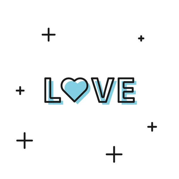 Μαύρο εικονίδιο κειμένου αγάπης απομονωμένο σε λευκό φόντο. Ημέρα του Αγίου Βαλεντίνου πρότυπο ευχετήρια κάρτα. Εικονογράφηση διανύσματος — Διανυσματικό Αρχείο