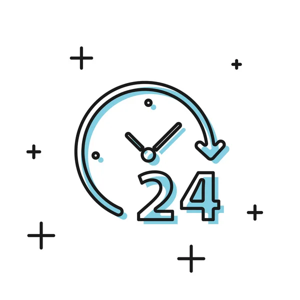 Czarny zegar 24 godziny ikona izolowane na białym tle. Całodzienna ikona cykliczna. 24 godziny symbol serwisowy. Ilustracja wektorowa — Wektor stockowy