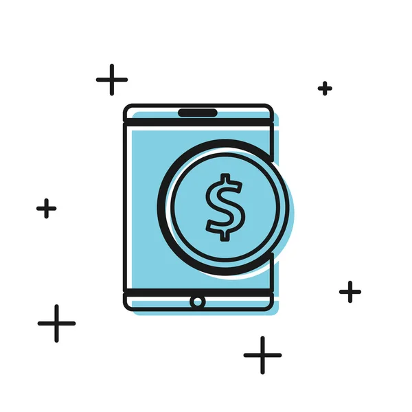 Svart tablett med dollar symbol ikon isolerad på vit bakgrund. Nätköpskoncept. Ekonomisk mobiltelefon. Betalning online. Vektor Illustration — Stock vektor