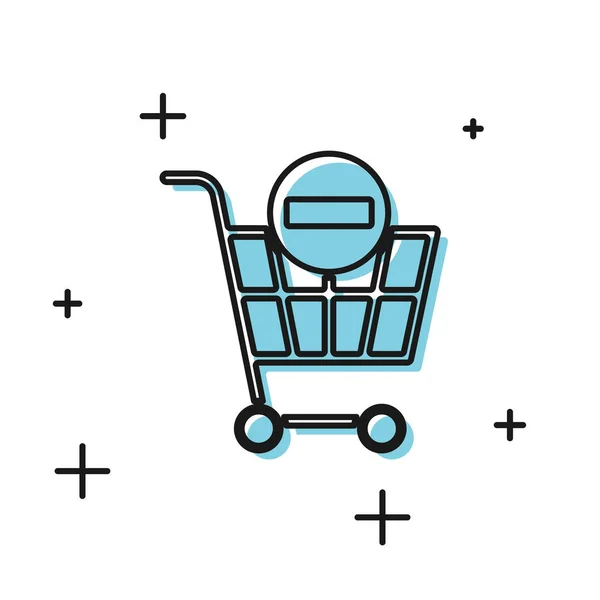 Zwart Verwijder winkelwagen pictogram geïsoleerd op witte achtergrond. Online kopen concept. Bezorgservice. Supermarkt mand en X-mark. Vector Illustratie — Stockvector