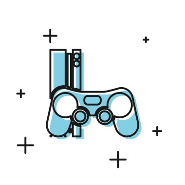 Siyah video oyun konsolu beyaz arkaplanda izole edilmiş joystick simgesi ile. Vektör İllüstrasyonu