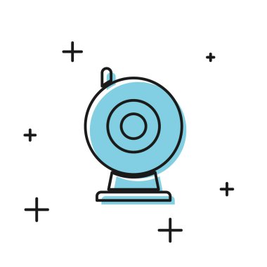 Beyaz arka planda yalıtılmış siyah Web kamera simgesi. Sohbet kamerası. Web kamerası simgesi. Vektör İllüstrasyonu