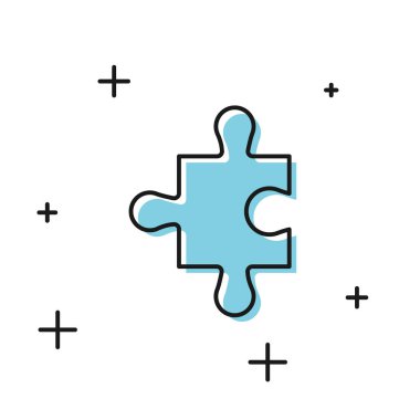 Beyaz arka planda yalıtılmış siyah bulmaca simgesi. Modern düz, iş, pazarlama, finans, internet kavramı. Vektör İllüstrasyonu