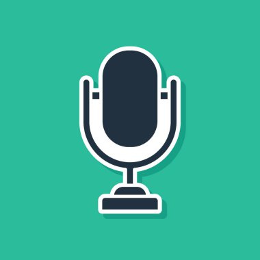 Mavi Mikrofon simgesi yeşil arkaplanda izole edildi. Radyodaki mikrofondan. Sözcü işareti. Vektör İllüstrasyonu