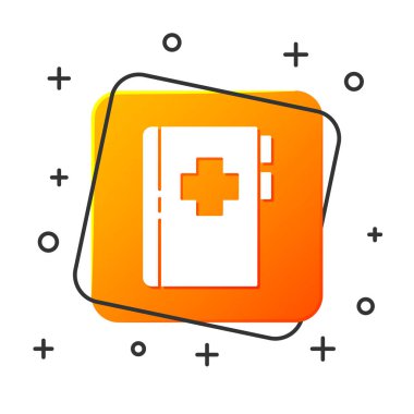 Diş kartı olan beyaz pano ya da beyaz arka planda izole edilmiş hasta tıbbi kayıtları. Diş sigortası. Diş sağlığı kliniği raporu. Turuncu kare düğme. Vektör İllüstrasyonu