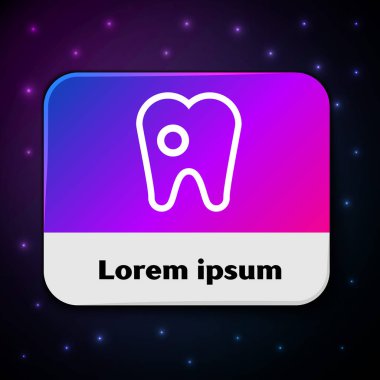 Siyah arka planda izole edilmiş ikonlu beyaz diş. Diş çürüğü. Dikdörtgen renk düğmesi. Vektör İllüstrasyonu