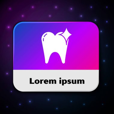 Beyaz Diş beyazlatma konsepti simgesi siyah arkaplanda izole edildi. Diş hekimliği kliniği ya da diş hekimliği merkezi için diş sembolü. Dikdörtgen renk düğmesi. Vektör İllüstrasyonu