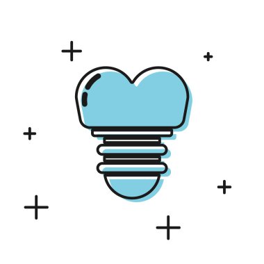 Beyaz arka planda siyah diş implantı simgesi izole edildi. Vektör İllüstrasyonu