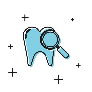 Beyaz arkaplanda siyah diş arama simgesi izole edildi. Diş hekimliği kliniği ya da diş hekimliği merkezi için diş sembolü. Vektör İllüstrasyonu