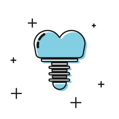 Beyaz arka planda siyah diş implantı simgesi izole edildi. Vektör İllüstrasyonu