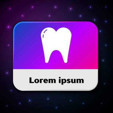 Beyaz Diş simgesi siyah arkaplanda izole edildi. Diş hekimliği kliniği veya diş hekimliği merkezi ve diş macunu paketi için diş sembolü. Dikdörtgen renk düğmesi. Vektör İllüstrasyonu