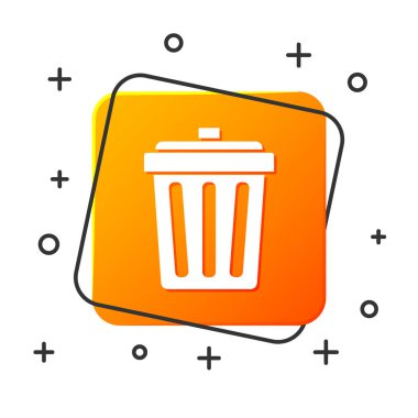 Beyaz çöp kutusu beyaz arka planda yalıtılmış simgesi olabilir. Çöp kutusu işareti. Sepet simgesini geri dönüştürün. Office çöp kutusu simgesi. Turuncu kare düğmesi. Vektör Illustration