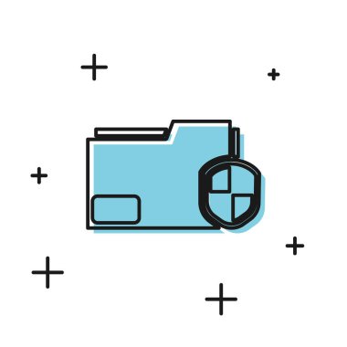 Beyaz arkaplanda siyah dosya koruma konsepti simgesi izole edildi. Gizli bilgi ve gizlilik fikri, koruma, kalkan. Vektör İllüstrasyonu