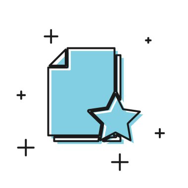 Beyaz arkaplanda yıldız simgesine sahip Siyah Belge. En iyi belge, favori, derecelendirme sembolü. Vektör İllüstrasyonu