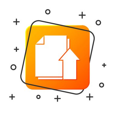 Beyaz Dosya Belgesi simgesi beyaz arkaplanda izole edildi. Belge oku. Turuncu kare düğme. Vektör İllüstrasyonu