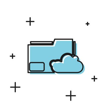 Siyah Bulut metin dosya klasörü simgesi beyaz arkaplanda izole edildi. Vektör İllüstrasyonu