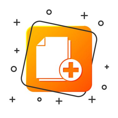 Beyaz Arkaplanda izole edilmiş yeni dosya simgesi ekle. Belge simgesini kopyala. Turuncu kare düğme. Vektör İllüstrasyonu