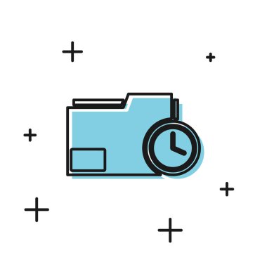 Beyaz arkaplanda izole edilmiş saat simgesine sahip Siyah Belge dizini. Belge ve geri sayım, teslim tarihi, program, planlama sembolü. Vektör İllüstrasyonu