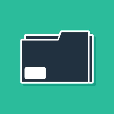 Mavi belge klasör simgesi yeşil arka planda yalıtılmış. Muhasebe bağlayıcı sembolü. Defter tutma yönetimi. Vektör Illustration