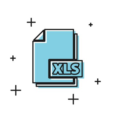 Siyah Xls dosya belgesi. Beyaz arka planda yalıtılmış xls düğme simgesini indirin. Excel dosya simgesi. Vektör İllüstrasyonu