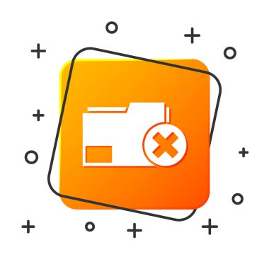 Beyaz arkaplanda izole edilmiş beyaz klasör simgesi sil. Dizini sil ya da hata yap. Bilgisayar bilgi dizinini kapat. Turuncu kare düğme. Vektör İllüstrasyonu