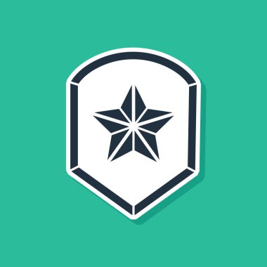 Mavi Polis rozet simgesi yeşil arka planda izole edildi. Şerif rozeti. Yıldız sembollü kalkan. Vektör İllüstrasyonu