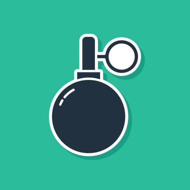 Mavi El bombası ikonu yeşil arka planda izole edildi. Bomba patlaması. Vektör İllüstrasyonu