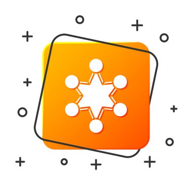 Beyaz Polis rozet simgesi beyaz arka planda izole edildi. Şerif rozeti. Yıldız sembollü kalkan. Turuncu kare düğme. Vektör İllüstrasyonu