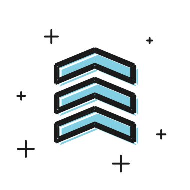 Siyah Askeri rütbe simgesi beyaz arka plan üzerinde izole. Askeri rozet işareti. Vektör İllüstrasyonu