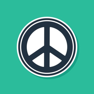 Mavi Barış simgesi yeşil arkaplanda izole edildi. Hippi barış sembolü. Vektör İllüstrasyonu
