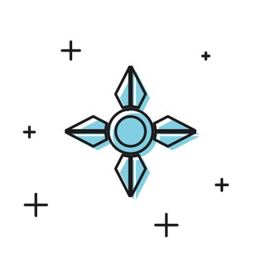 Siyah Japon ninja shuriken simgesi beyaz arkaplanda izole edildi. Vektör İllüstrasyonu