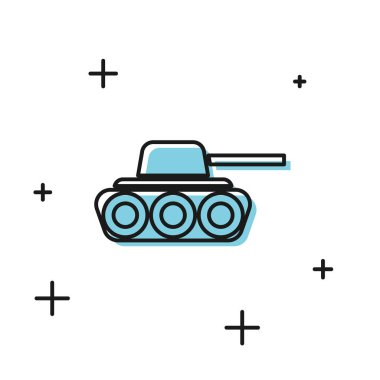 Siyah Askeri tank simgesi beyaz arka plan üzerinde izole. Vektör İllüstrasyonu