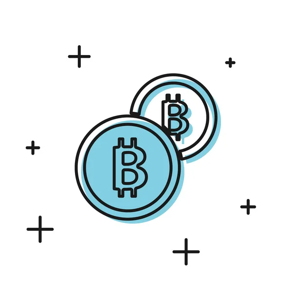 Criptomoeda preta ícone Bitcoin moeda isolada no fundo branco. Moeda física. Blockchain baseado em moeda criptomoeda segura. Ilustração vetorial — Vetor de Stock