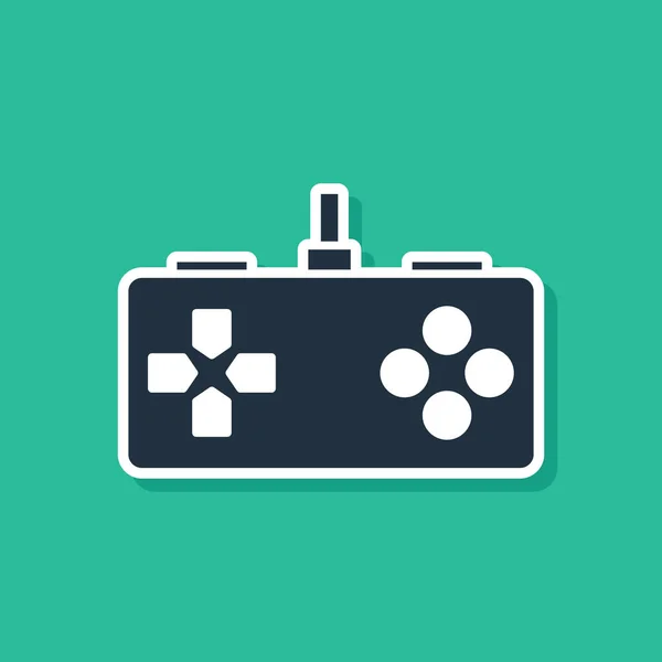 Icono de Gamepad azul aislado sobre fondo verde. Controlador de juego. Ilustración vectorial — Vector de stock