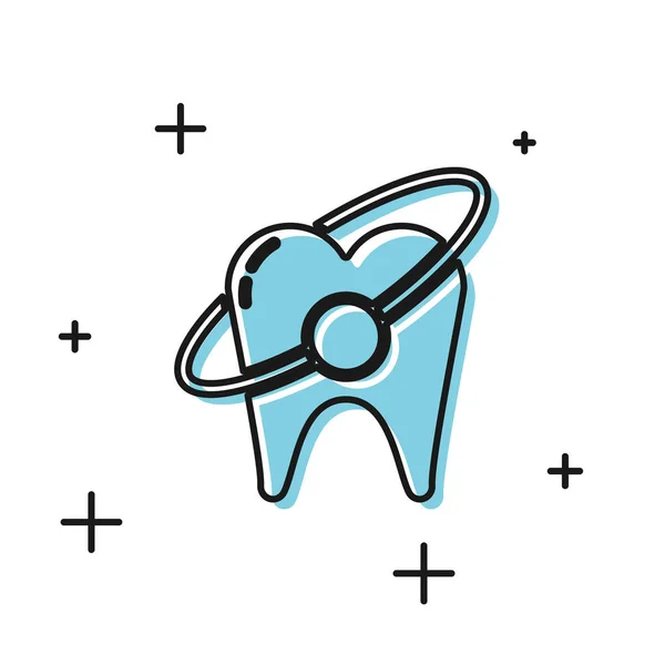 Fekete fogfehérítés koncepció ikon elszigetelt fehér háttér. A fogászati klinika vagy a fogorvosi központ fogszimbóluma. Vektorillusztráció — Stock Vector