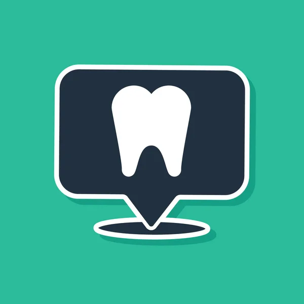 Icono de ubicación clínica dental azul aislado sobre fondo verde. Ilustración vectorial — Vector de stock