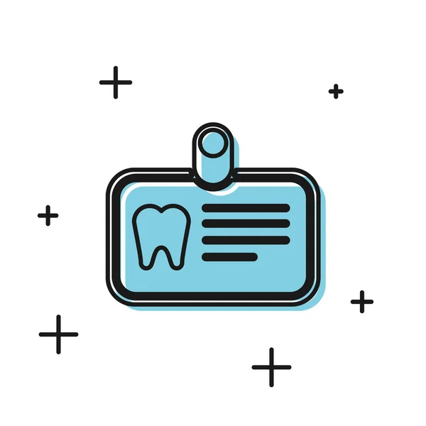 Cartão de identificação preto com ícone de dente isolado no fundo branco. Ilustração vetorial — Vetor de Stock