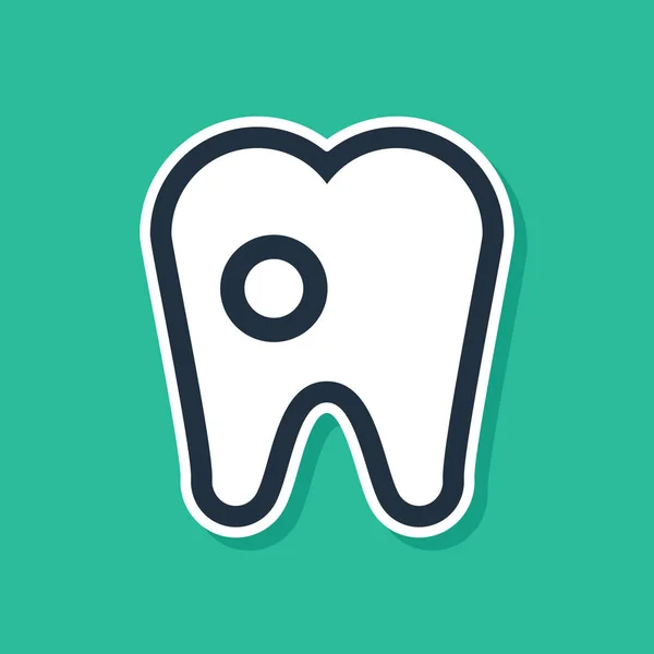 Blue Tooth with caries icon isolated on green background. Tooth decay. Vector Illustration — 스톡 벡터