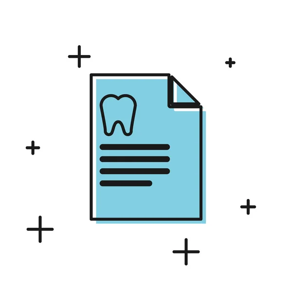 흰색 배경에 격리 된 치과 카드 또는 환자 의료 기록 아이콘이있는 검은 색 클립 보드. 치과 보험. 치과 진료소 보고서. 벡터 일러스트레이션 — 스톡 벡터