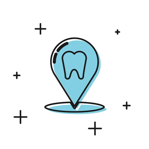 Ícone de localização clínica dentária preto isolado no fundo branco. Ilustração vetorial —  Vetores de Stock